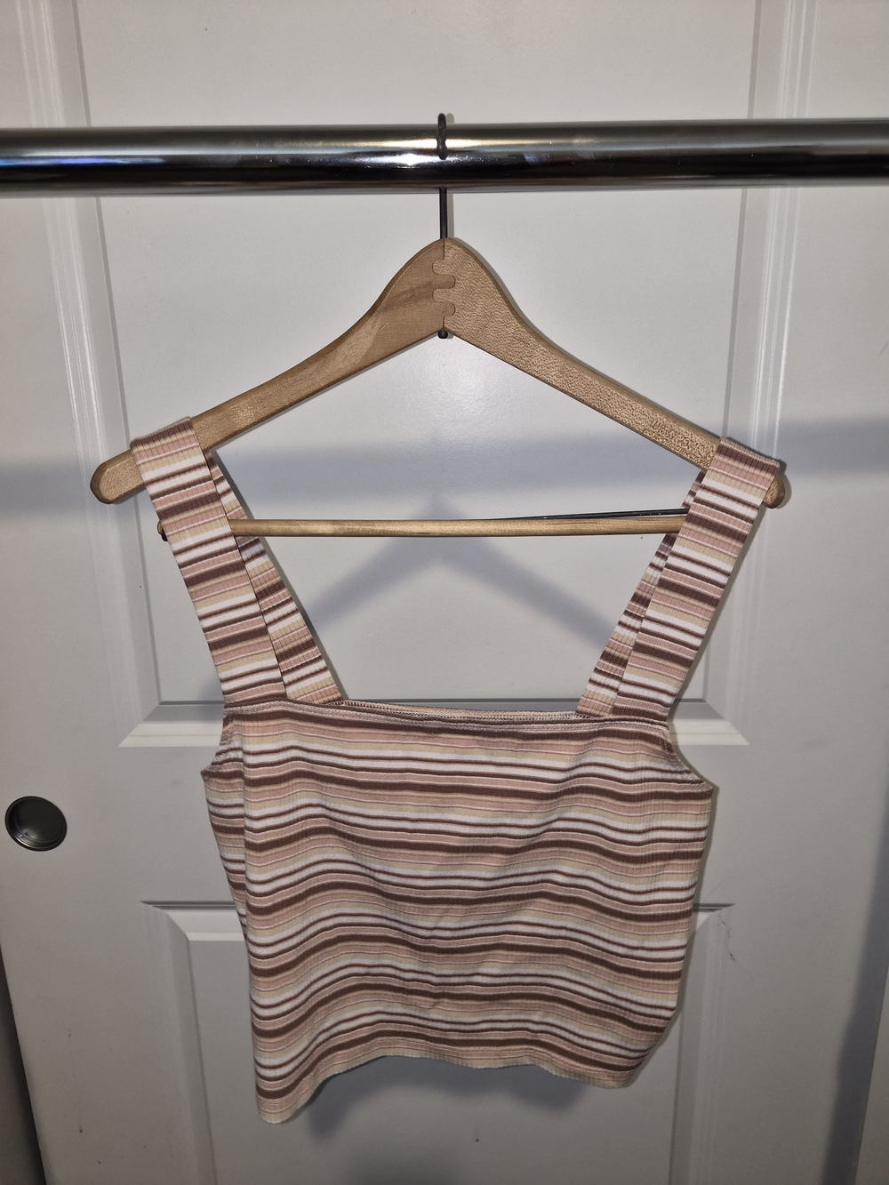 American Eagle Outfitters Pink & Brown Striped Cropped Tank